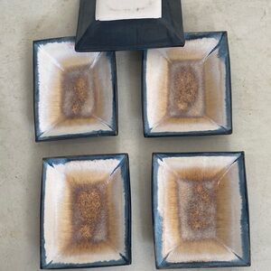 Elegant Blue and Tan pottery set of 5